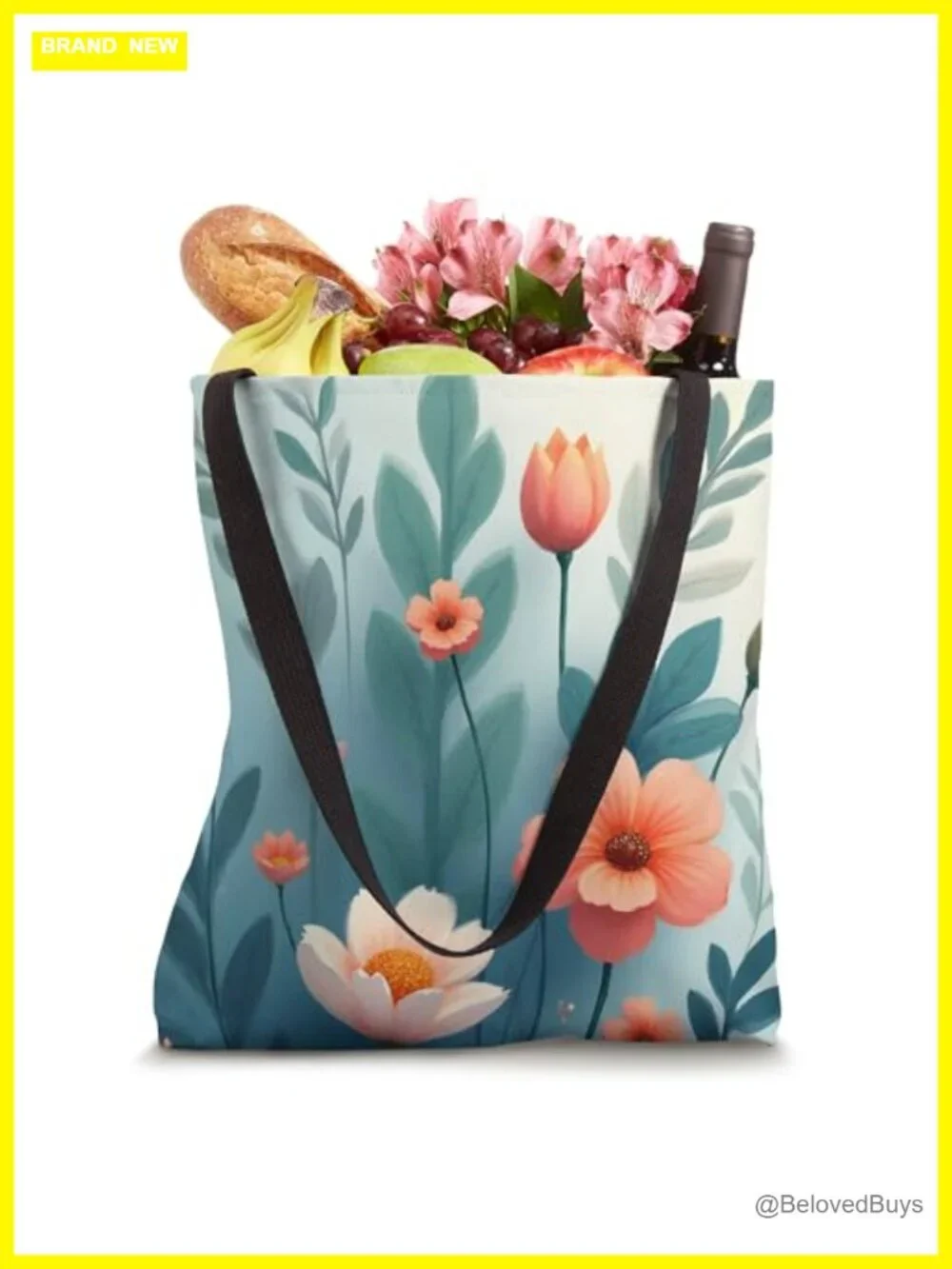 Floral Tote Bag with Cotton Webbing Handles – Lightweight Canvas